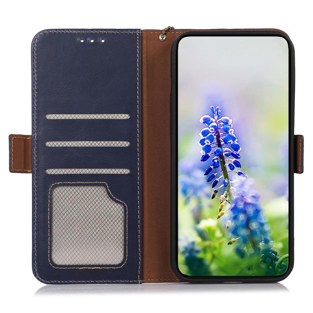 

For Samsung Galaxy A07 Case RFID Blocking Genuine Cow Leather Wallet Phone Cover Blue