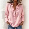 Women Casual Long Sleeve Lapel Button Front Blouse Solid Color Loose Fit Shirt for Daily Wear