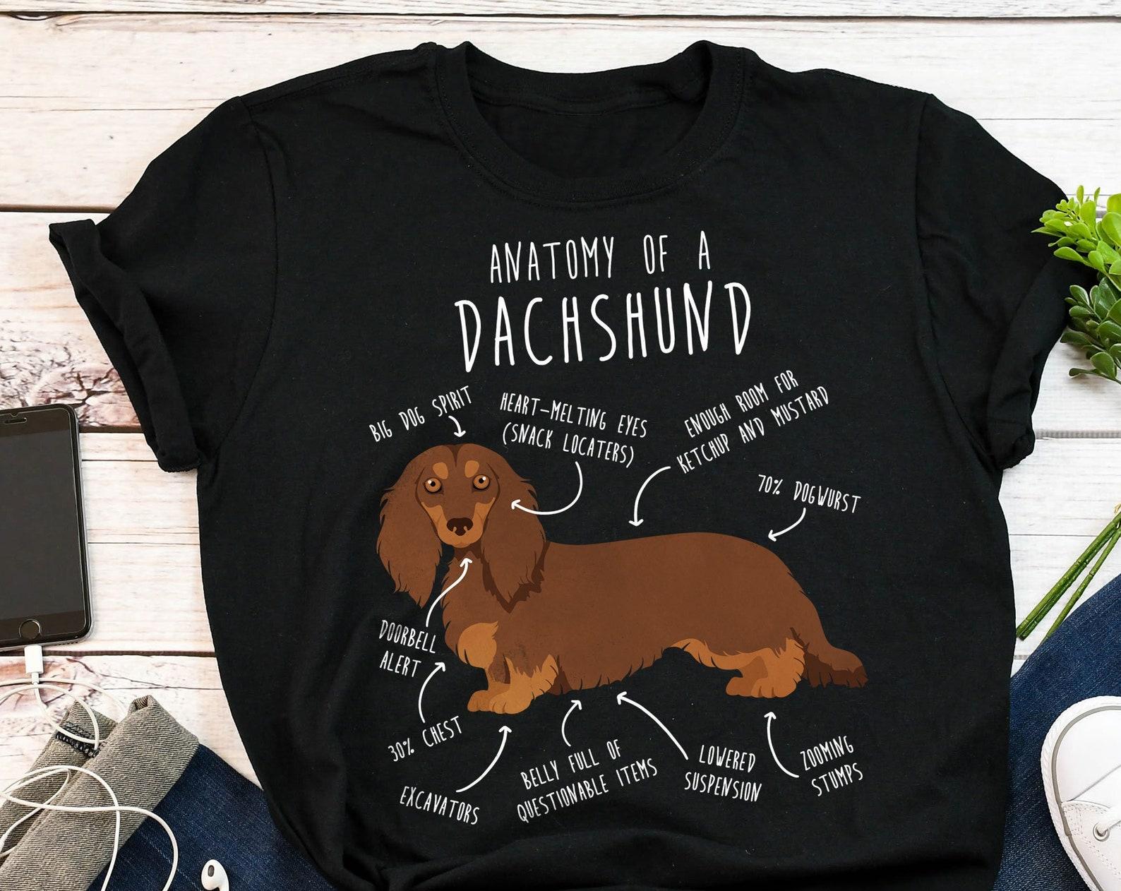 Chocolate and Tan Longhaired Dachshund Shirt, , , Funny Weiner Dog Lover Gift, Cute Sausage Dog T-shirt, Doxie Tshirt, Pet, Mom, Dad 130