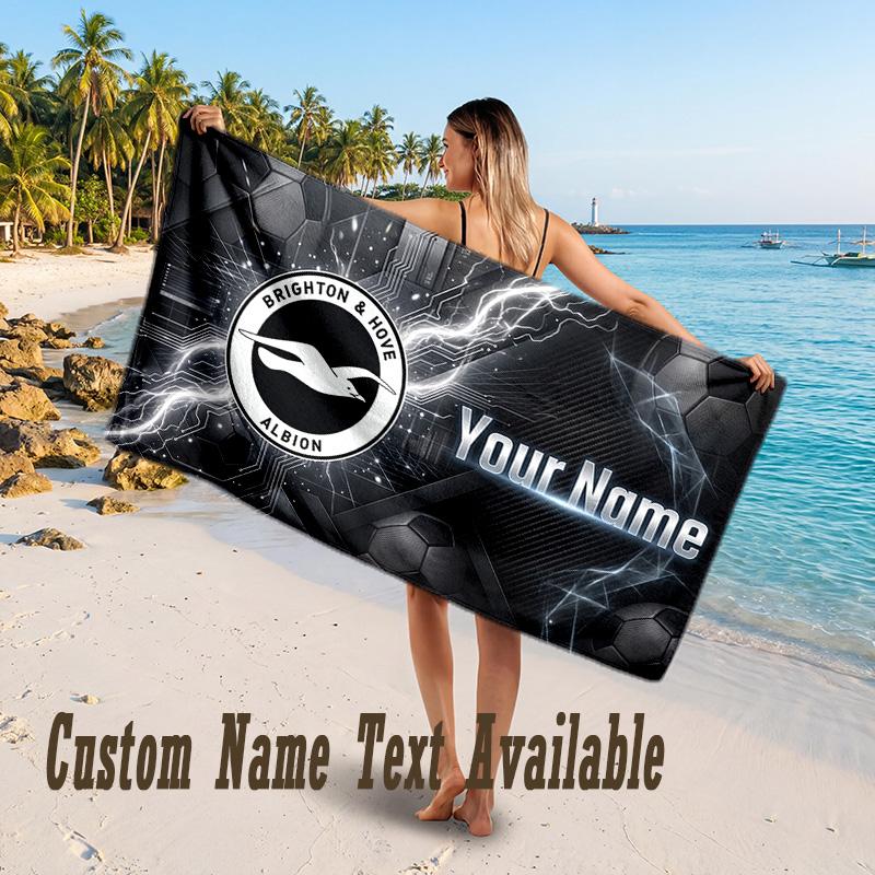 Brighton & Hove Albion Football Design Beach Towel Custom Text Large Towel for Beach Vacation