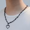 Heart Design Red Stone Hand Bone Shape Chain Women Men Necklace Ins Design Heart Charm Korean Chain Men Women Necklace
