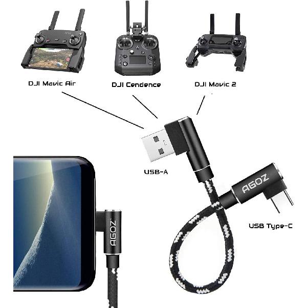 AGOZ 6-дюймовый USB-кабель-уголок 90 градусов USB A на USB C для пульта дистанционного управления дронами DJI Mavic PRO AIR, DJI OM 4, OM 5, RC на USB A на USB C