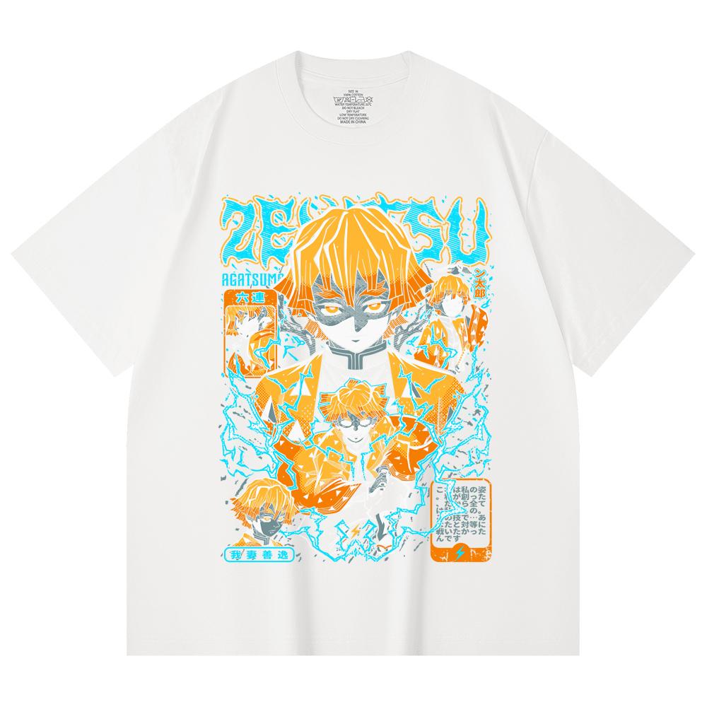 230 Gsm 100% Cotton Demon Slayer V100 Zenitsu Print Unisex Heavy Cotton T Shirt