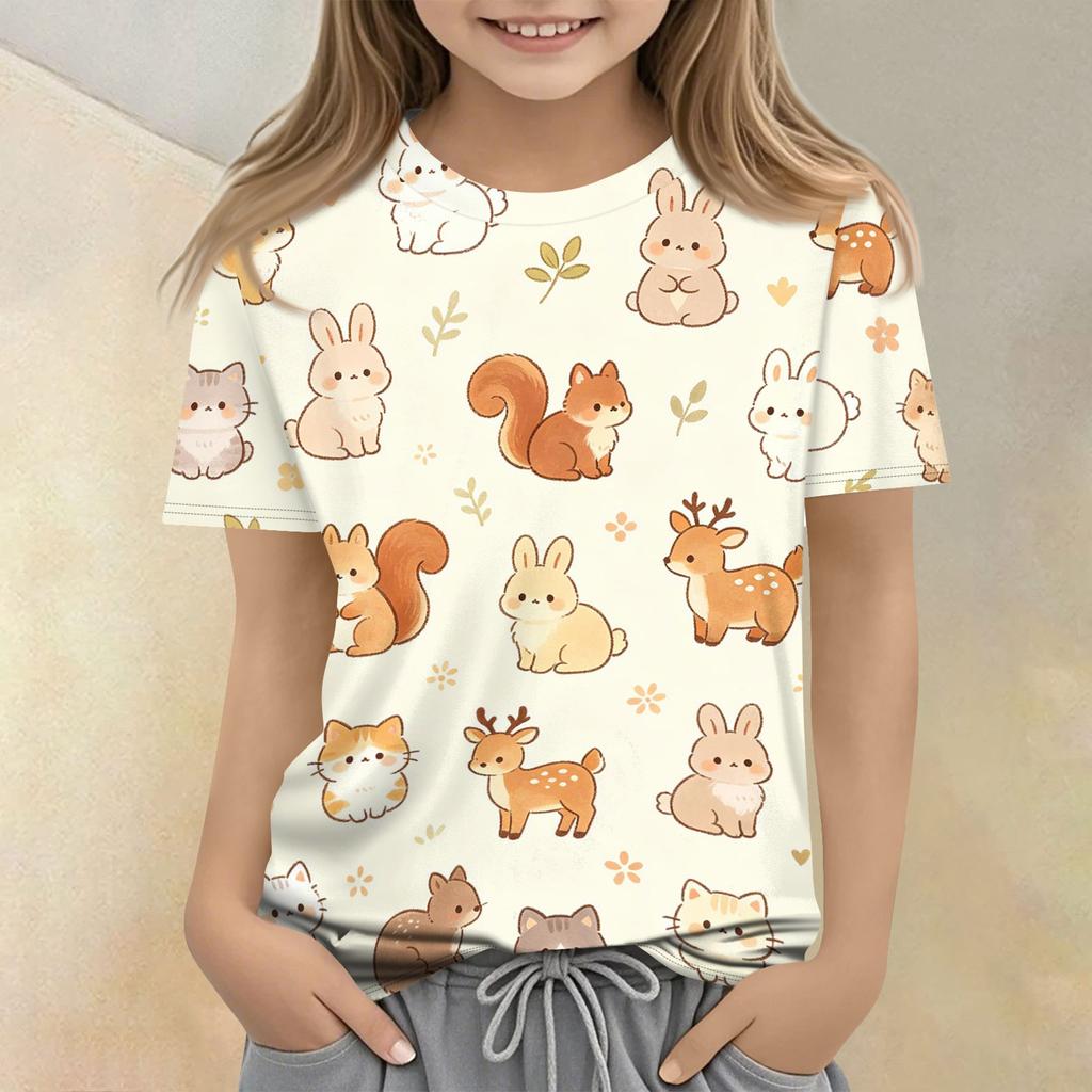 Kids Animal Print Crew Neck Short Sleeve Casual Loose Fit T Shirt Top Soft Comfortable Fabric Suitable for Daily Wear and Playtime