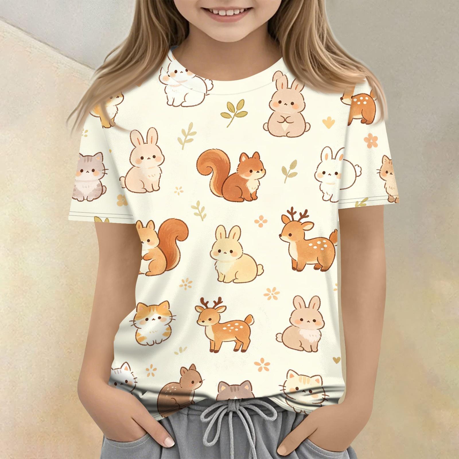 

Kids Animal Print Crew Neck Short Sleeve Casual Loose Fit T Shirt Top Soft Comfortable Fabric Suitable for Daily Wear and Playtime 100 бежевый