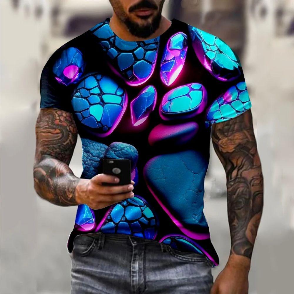 Men's T-shirt 3D Optical Illusion Printed Short Sleeved Top, Fashionable Gradient Harajuku Street Wear, Hip-hop Trend Oversized T-shirt