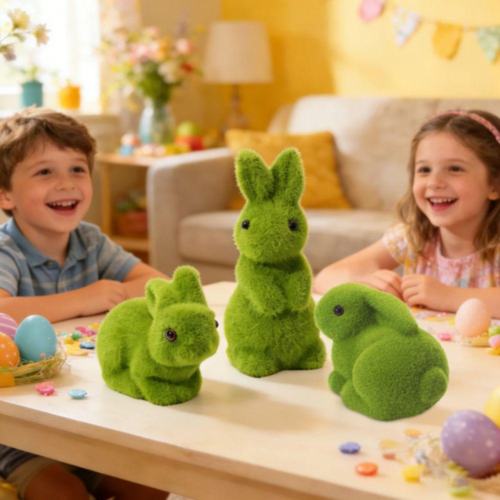 Simulation Moss Easter Decorations Moss Green Easter Bunny Figurines  Garden Decorations