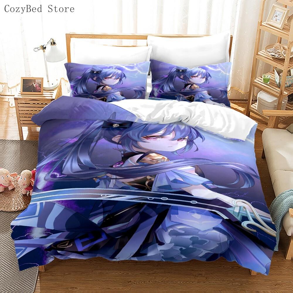 Genshin Impact Bedding Set Cartoon Anime Duvet Cover Single Double Size Kids Boys Luxury 3D Bed Linen Decor Home