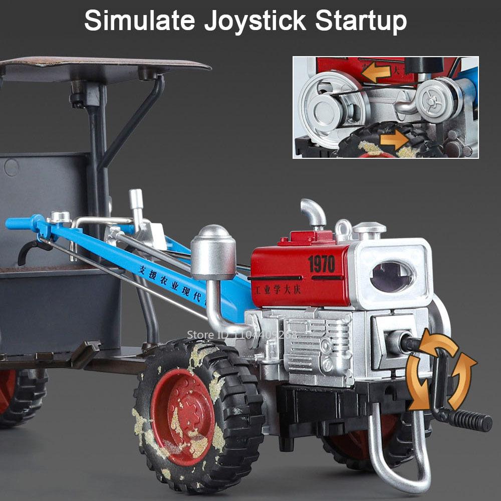 1:24 Alloy Agricultural Walking Tractor Toy Model Car Sound Light Retro Engineering Transport Vehicle Models Gifts for Friend