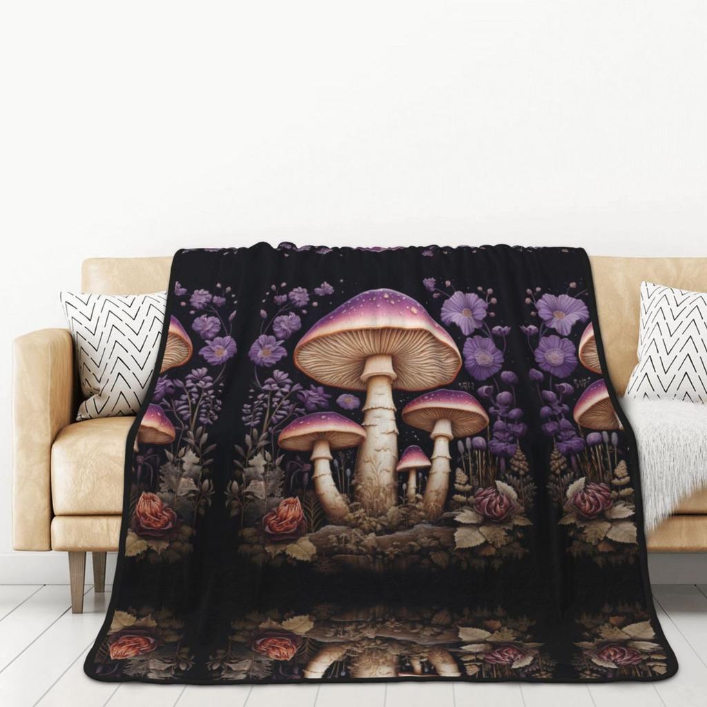 Mushroom Hippie Teppe Moth Gothic Witchy Flanell Teppe for All Season Sun Moon Fuzzy Soft Sofa Kontor Teppe