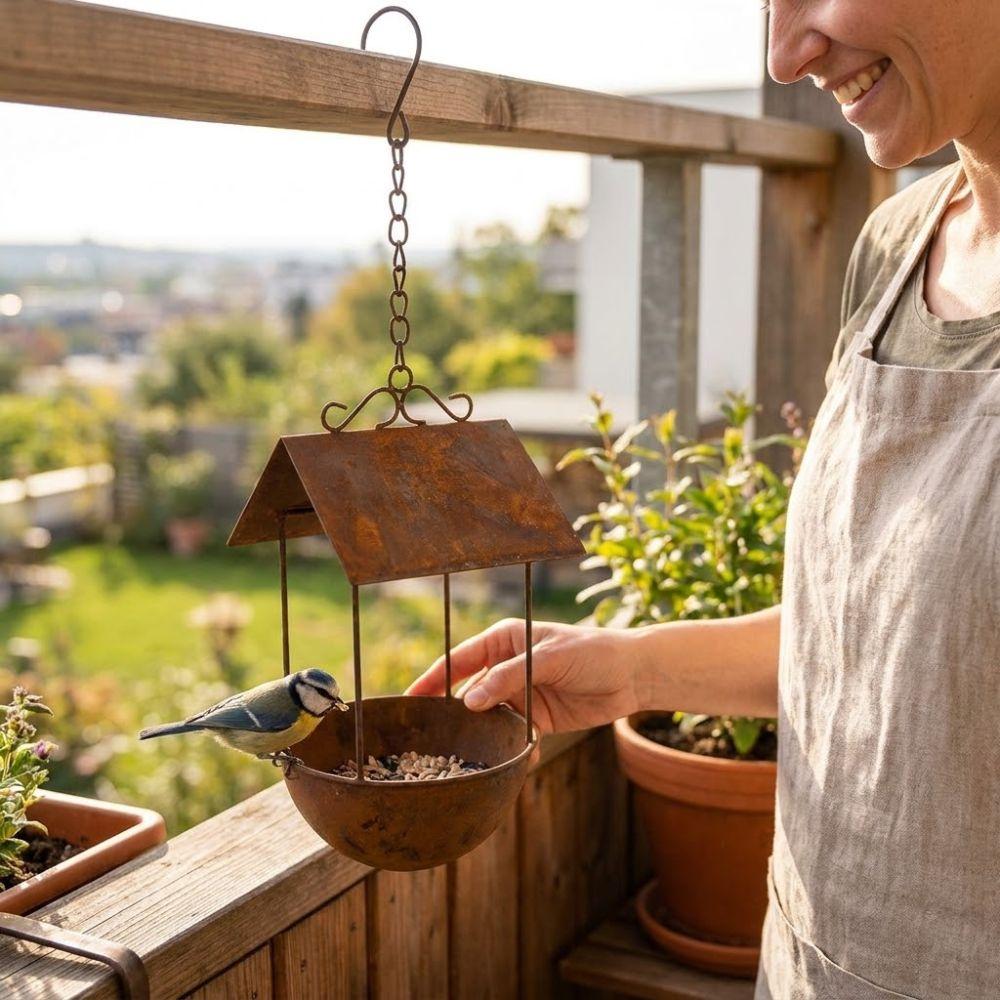 Rusty Iron Automatic Feeding Station Vintage Bird Food Container  Outdoor Garden