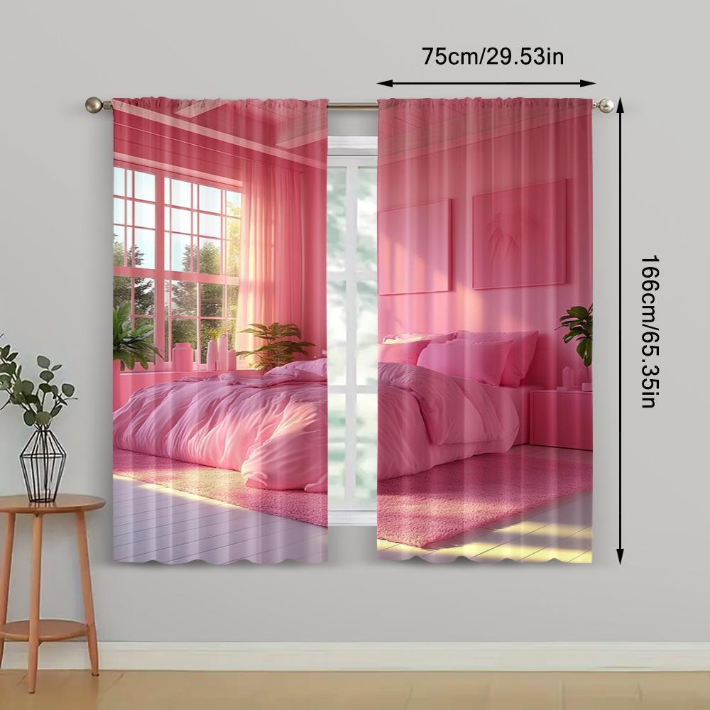 2 st, Fönsterdraperier Hot Pink Mångsidig Polyester, Utan Elektricitet Väggdekor Gäller för Heminredning