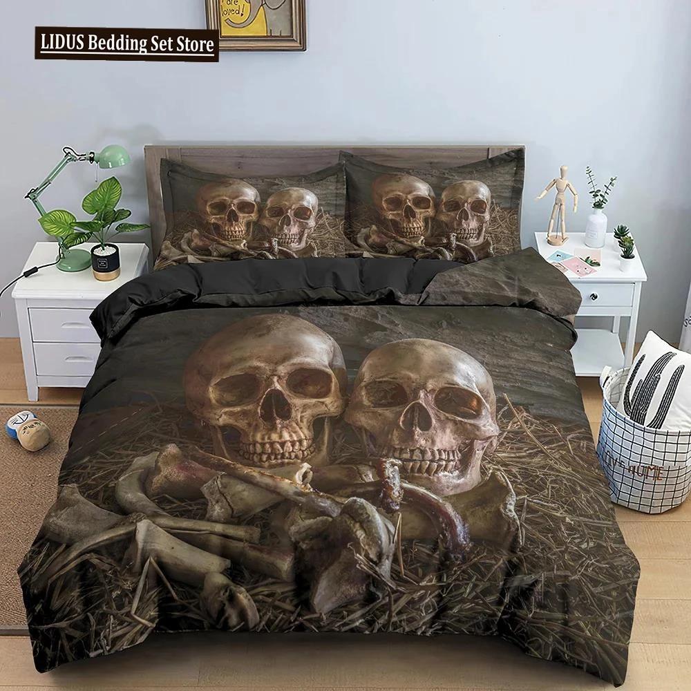 3D Skeleton Bedding Set Skull Duvet Cover 23Pcs Quilt Cover With Pillowcase Queen King Size Soft Microfiber Fabric Bedclothes