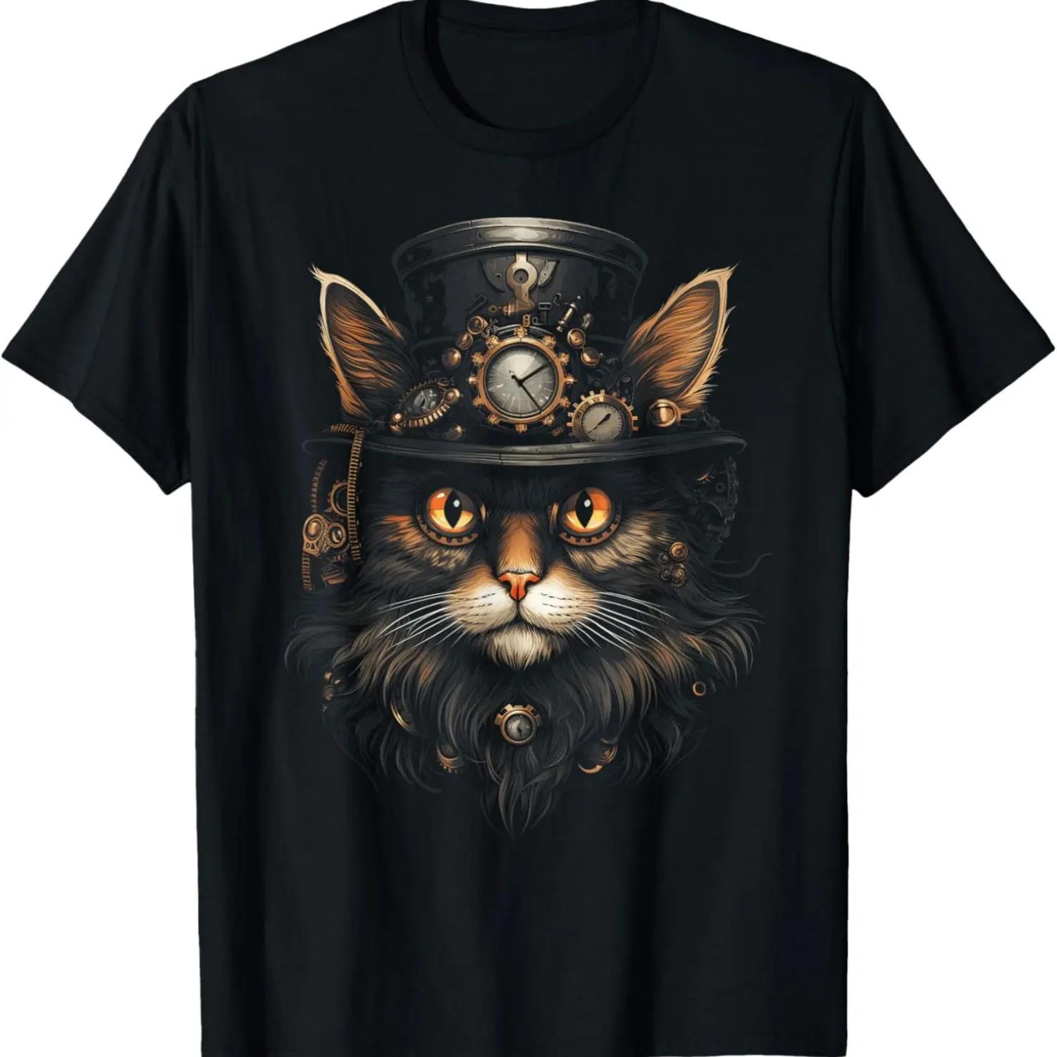 Steampunk Cat Steampunk art T-Shirt S