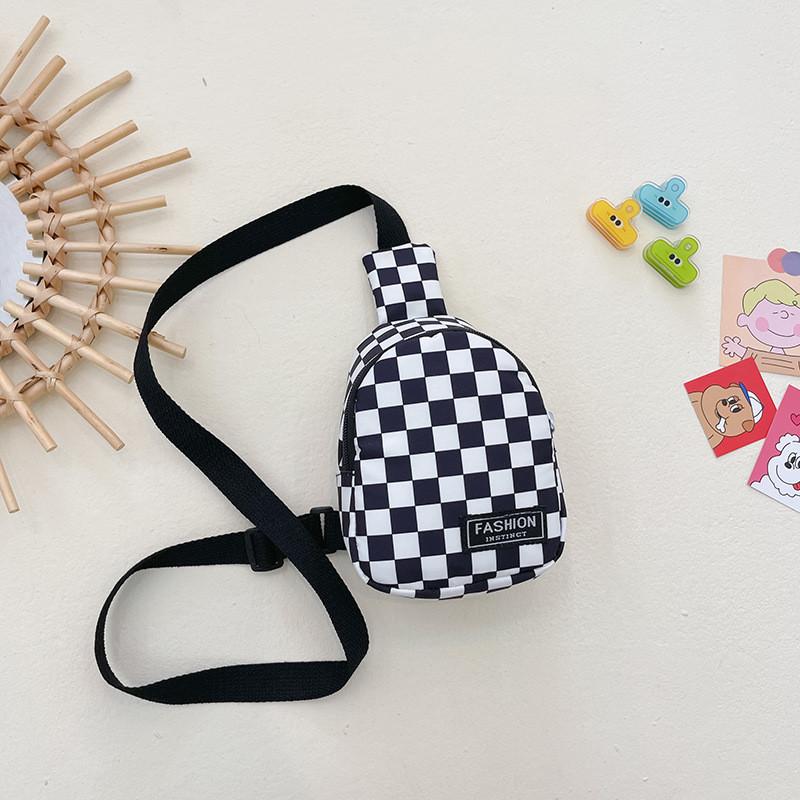 Checkerboard Shoulder Printed Bag Casual Chest Bag Children Crossbodybag Outdoor