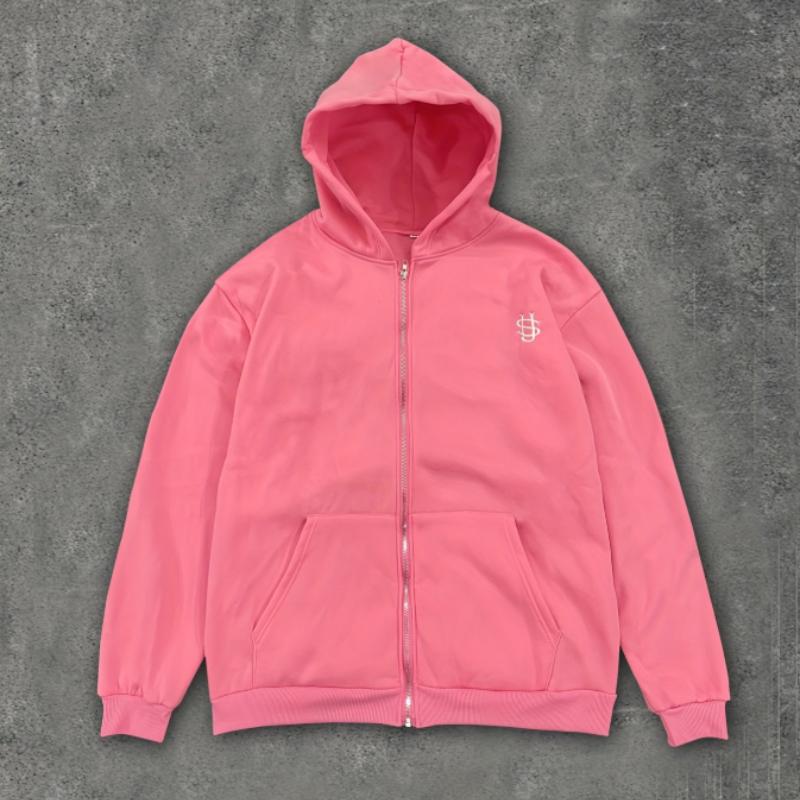 European and American Y2K  Simple Embroidery Sports Fashion Retro Casual Zipper Cardigan Sweatshirt