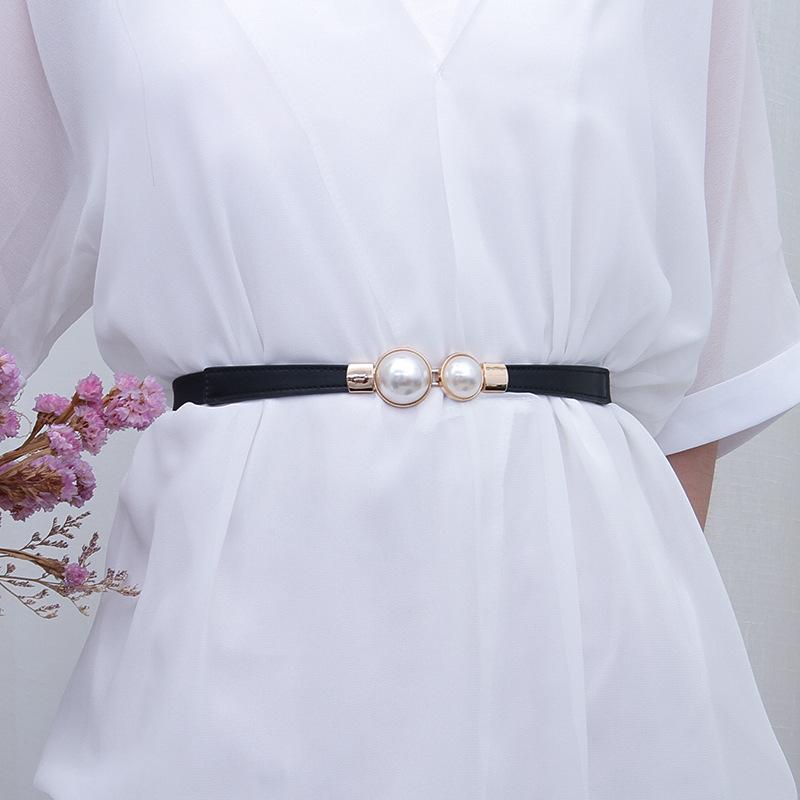 

Temperament Retro Pearl Buckle Waist Seal Sweater Coat Hook Belt Elastic Elastic Belt Women S Fashion Versatile