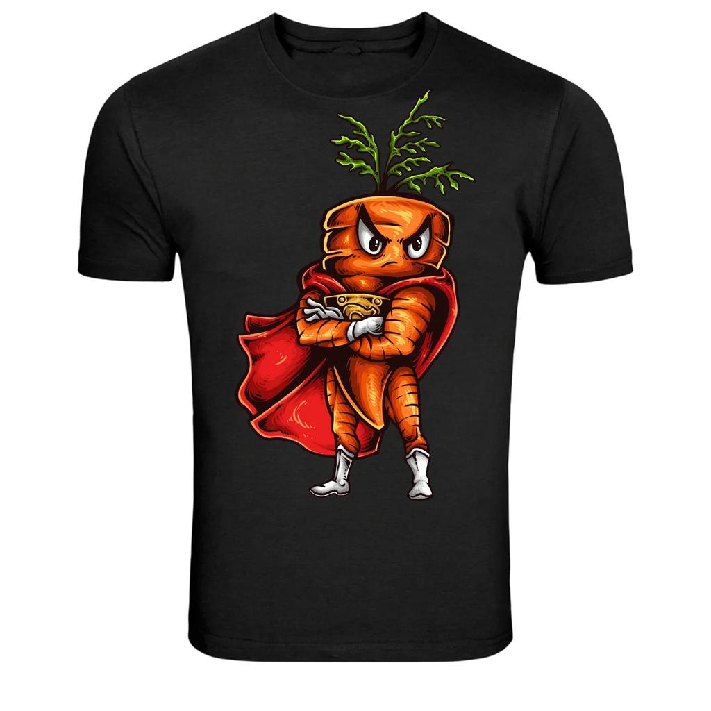 Superhero Carrot With Cape Vegetable Cartoon Graphic T-Shirt
