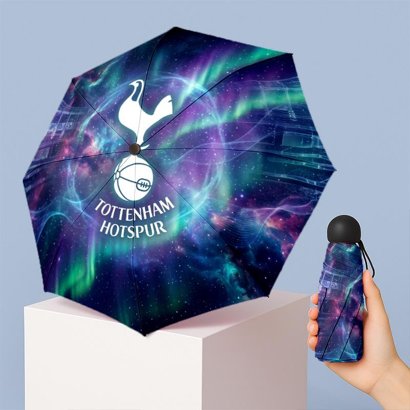 Tottenham Hotspur Pattern Printed Mini 5 Folds 8 Ribs Compact Umbrella Windproof Waterproof Lightweight Portable Folding