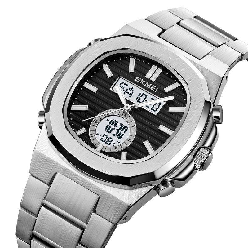 Skmei Analog Digital Display Mens Bracelet Watches Three Time Zone LED Waterproof Quartz Sports Chronograph Male Alarm Clock