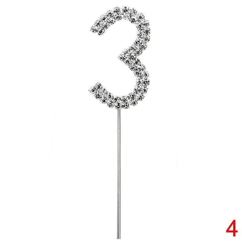 Cake Pick Silver Number Topper Clear Rhinestone Diamante GEM 0 1 2 3 4 5 6 7 8 9