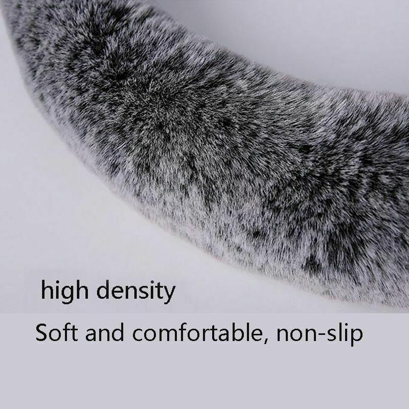 Universal Steering Wheel Cover Cartoon Cute Ear Shape Soft Faux Rabbit Fur Plush Winter Car Interior Styling for Women