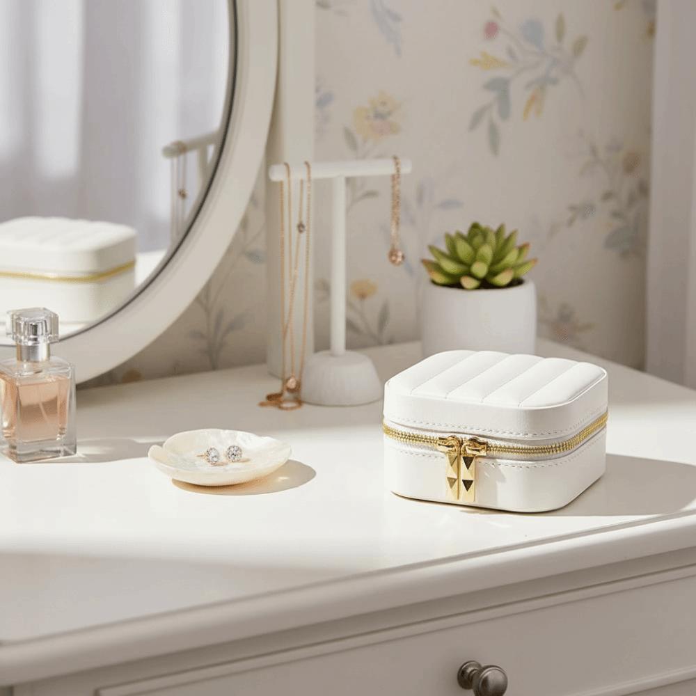 Detachable Mirror Jewelry Box Solid Color Necklace Storage Box Portable Jewelry Storage Case Gift