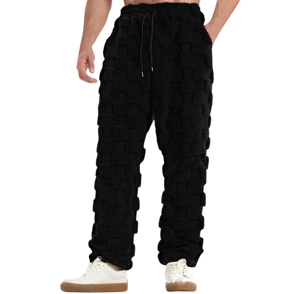 Herren Kordelzug Gerade Kariert Warm Sportlich Lässig Hose