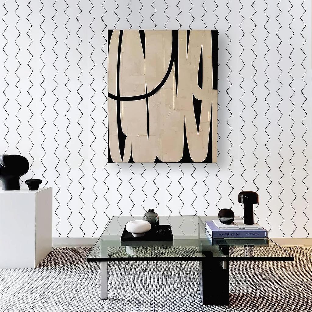 Wave Line Peel and Stick Removable Wallpaper Geometric Black White Striped Self Adhesive Wallpaper for Kitchen Countertops