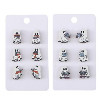 6 Pairs Halloween Earring Set Book Specter Shaped Studs Earrings Stylish Holiday Costume Accessories Women Jewelry
