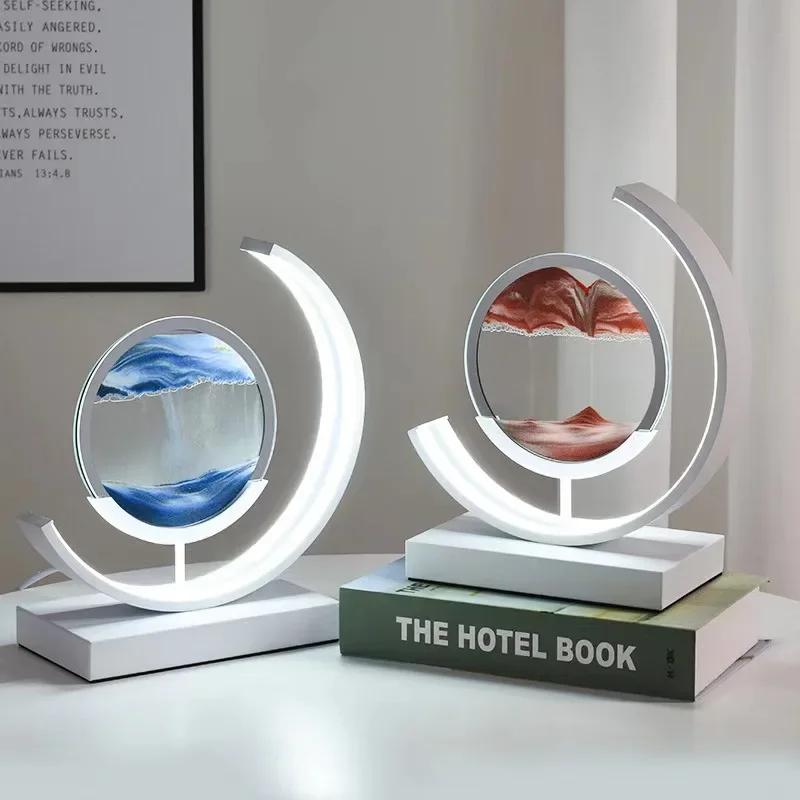 Sandscape Moving Sand Art Picture Table Lamp Quicksand 3D Dynamic Liquid Hourglass Flowing Sand Painting Bedroom Home Decor Gift