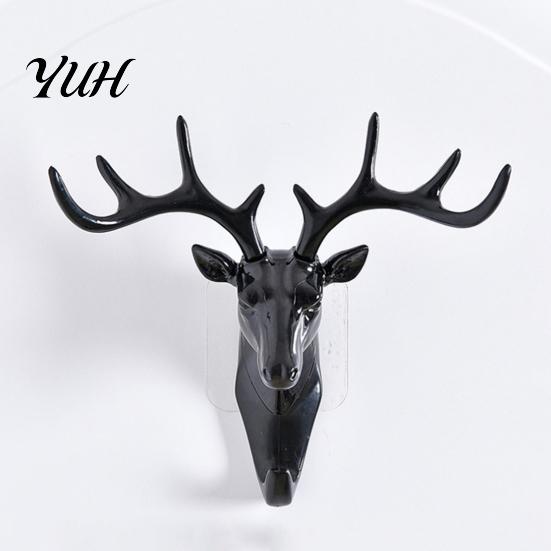 Entryway Hooks Deer Head Wall Hook, Adhesive Antler Decorative Hanger, Modern Stable Load Bearing Plastic Mount Organizer for Home Kitchen And