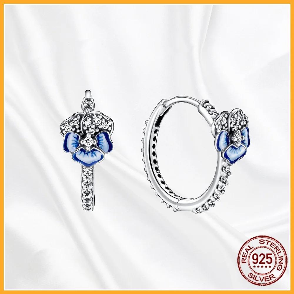 925 Silver Heart Hoop Earrings Sparkling Original Jewelry Gift for Women