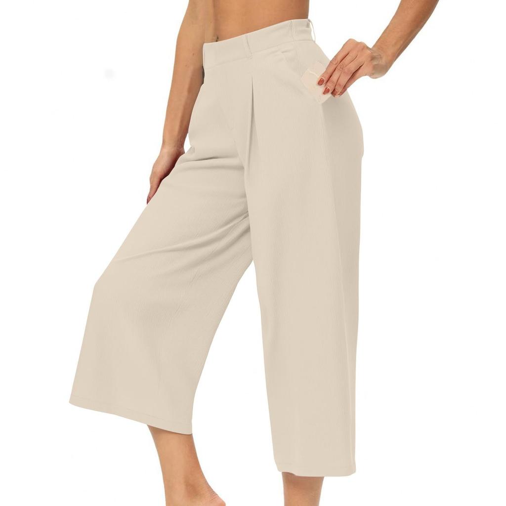Damen Einfarbig Elastischer Bund Locker Lässig Cropped Hose