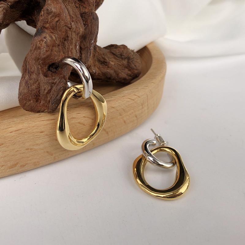 Vintage Metal Irregular Double-Color Stud Earrings For Women Can Be Separated By Wearing Earrings Jewelry Wholesale