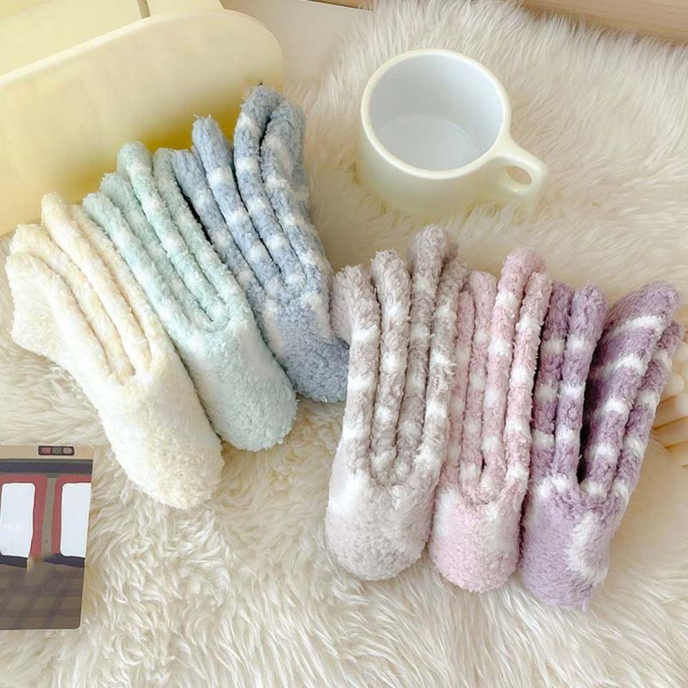 6Pairs Plush Coral Fleece Socks Stripe Sleeping Socks Fashion Thicken Velvet Socks  Fall/Winter