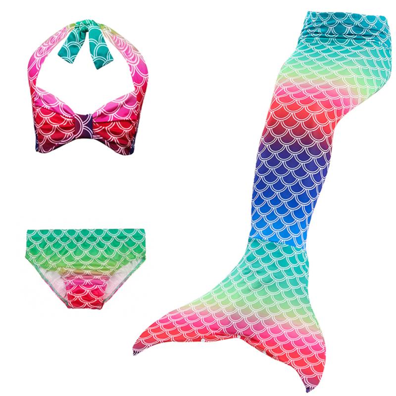 KXMYT Blue Girls 3PCS Cosplay Costume Swimsuit Mermaid Tail Princesse Bikini Set for 3-12 Years,with Monofin,100cm