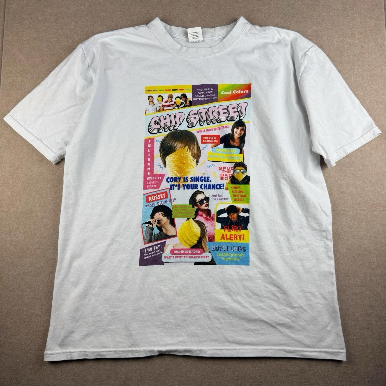 

Funny T-Shirt Men 3XL White Graphic Parody Boy Band Magazine Chip Street M