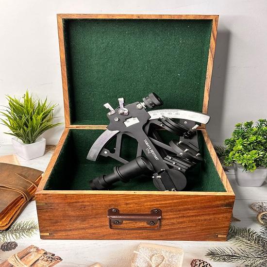 Funktionierender Sextant, Maritimes Navigationsinstrument mit Holzkiste, Astrolab Schiffsgerät, Navigation