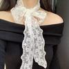 Y2K Women Narrow Long Scarf Solid Color Silk Black Bag Ribbon Headbands Choker Floral Lace Scarf