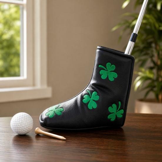 Kunstleder Golfschläger-Headcover, Stickerei Kleeblatt Golf-Putter-Cover, Universelle Golfschläger-Schutzhülle, Golfschläger-Zubehör