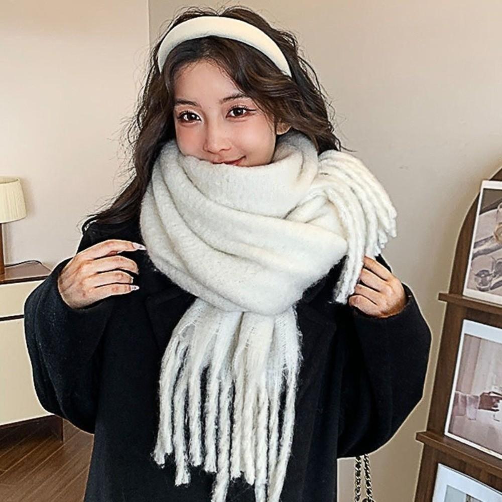 Plush Winter Cashmere Scarves Mohair Long Shawl Simple Wool Scarf Autumn Winter