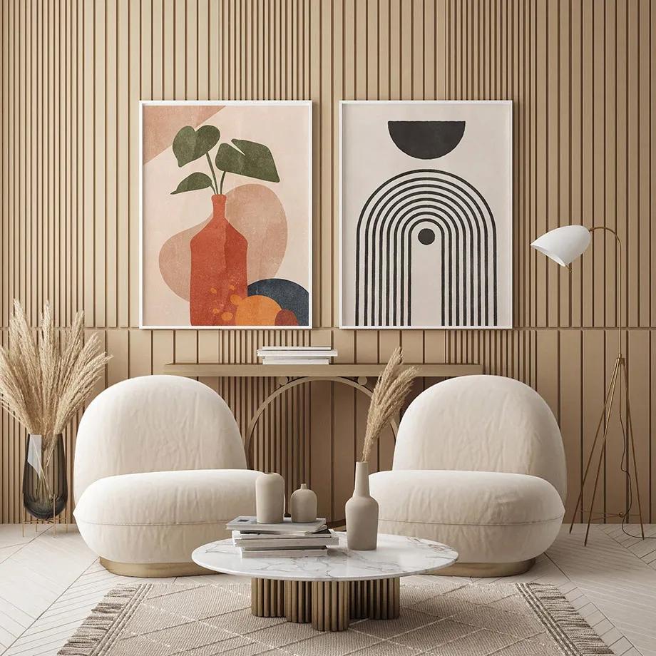 Boho Abstrakt Landschaft Geometrie Berg Regenbogen Sonne Blatt Poster Drucke Wandkunst Leinwand Malerei Wohnzimmer Heimdekor