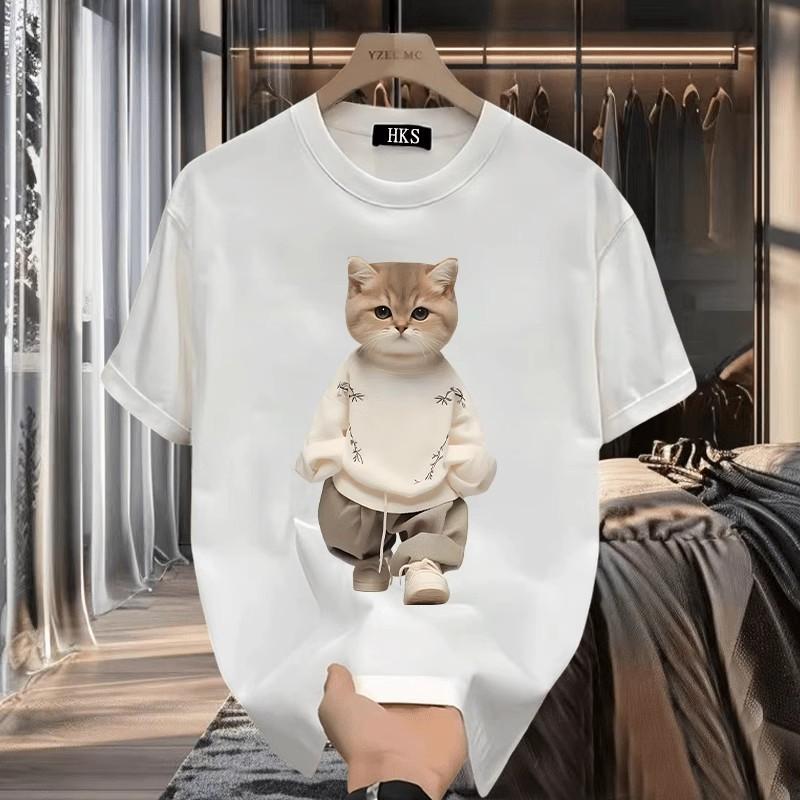 100% Cotton Short-sleeved T-shirt Men's New Summer Instagram High Street Trend Cartoon All-in-one Half-sleeved Casual Clothes
