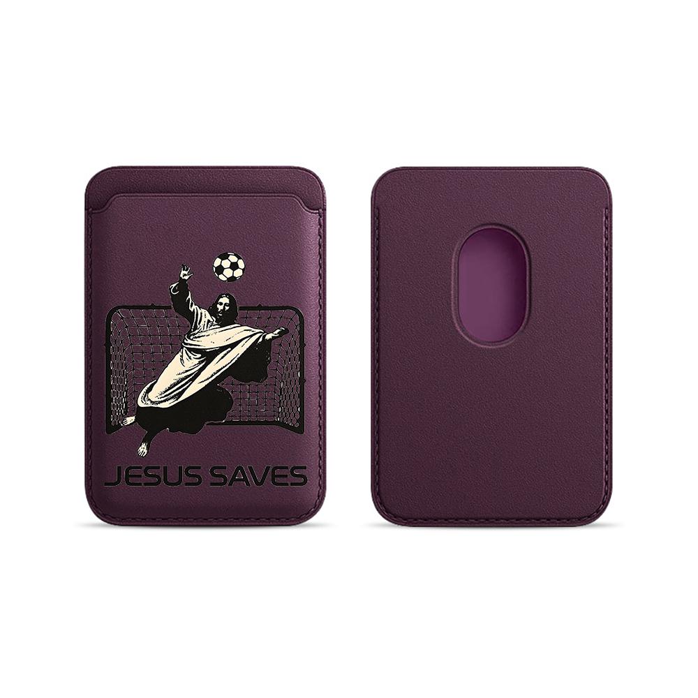 

Funny Jesus Soccer Goalkeeper Leather Phone Wallet Case For Magsafe Magnetic Card Holder Slim Back Pocket Durable Cover