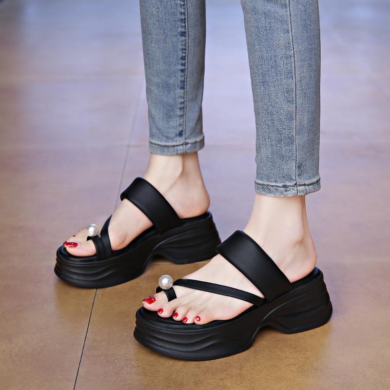 CRLAYDK Women's Flip Flops Walking Slide Sandals Summer Comfortable Slip On Wedge Straps Beach Casual Thick Sole Slippers