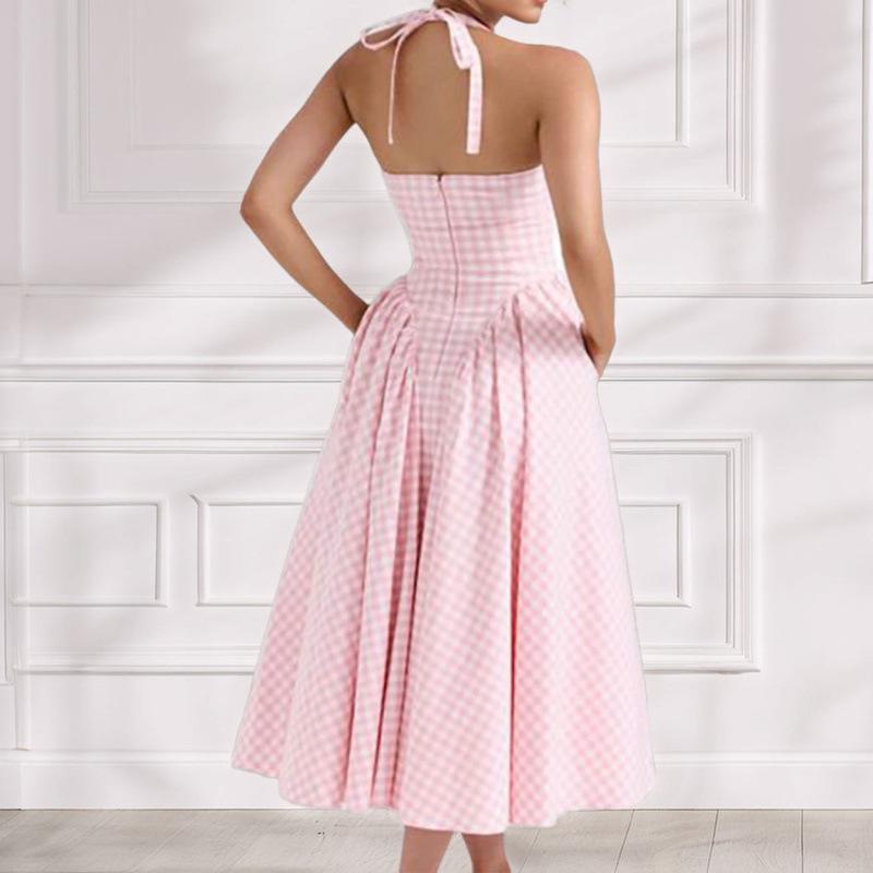 Cross2026 Spring Women's Elegant V-Neck Halter French Dress