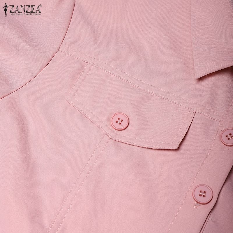 ZANZEA Women Casual Turn Down Collar Summer Short Sleeve Dress