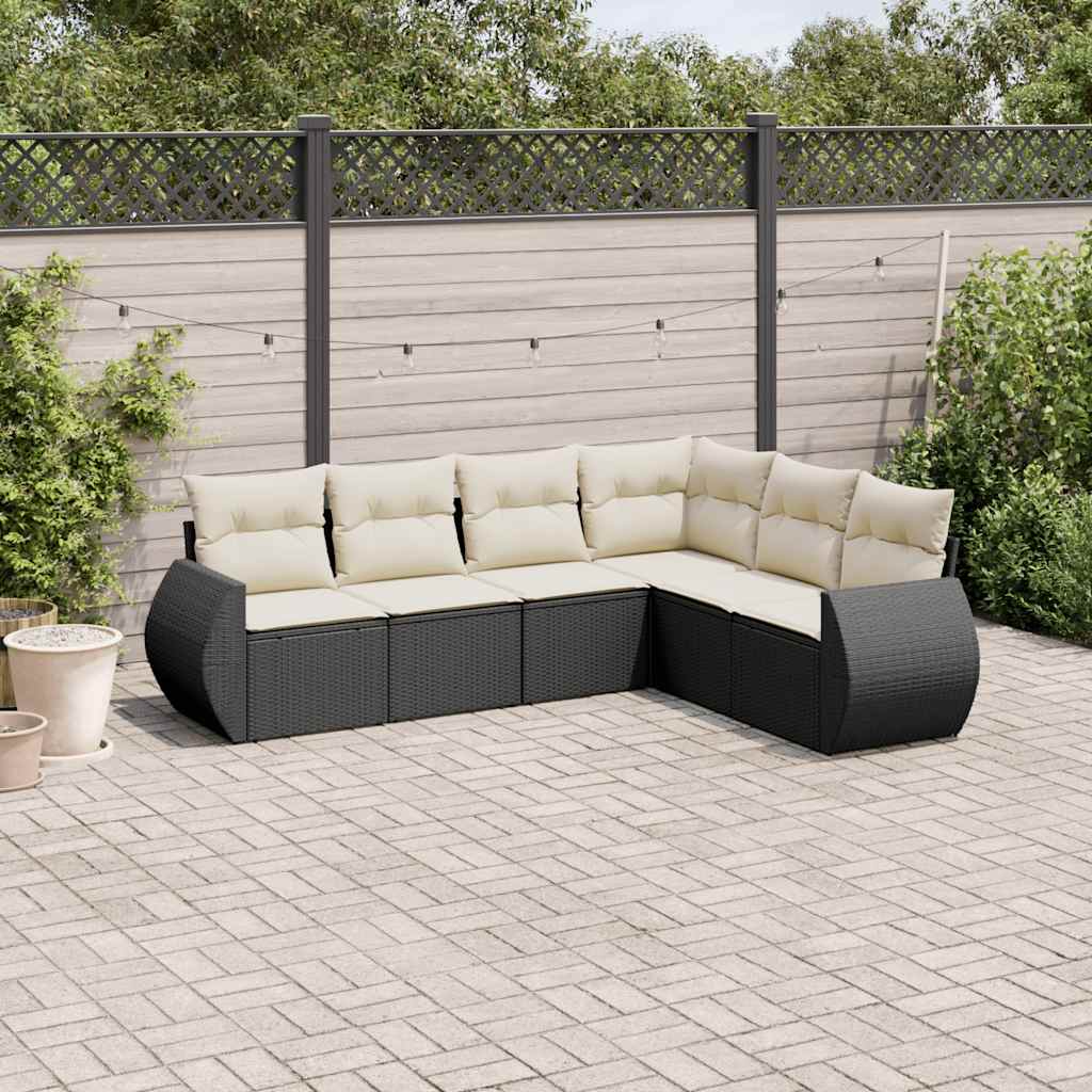 6-teiliges Gartensofa-Set mit Kissen Schwarzes Poly-Rattan