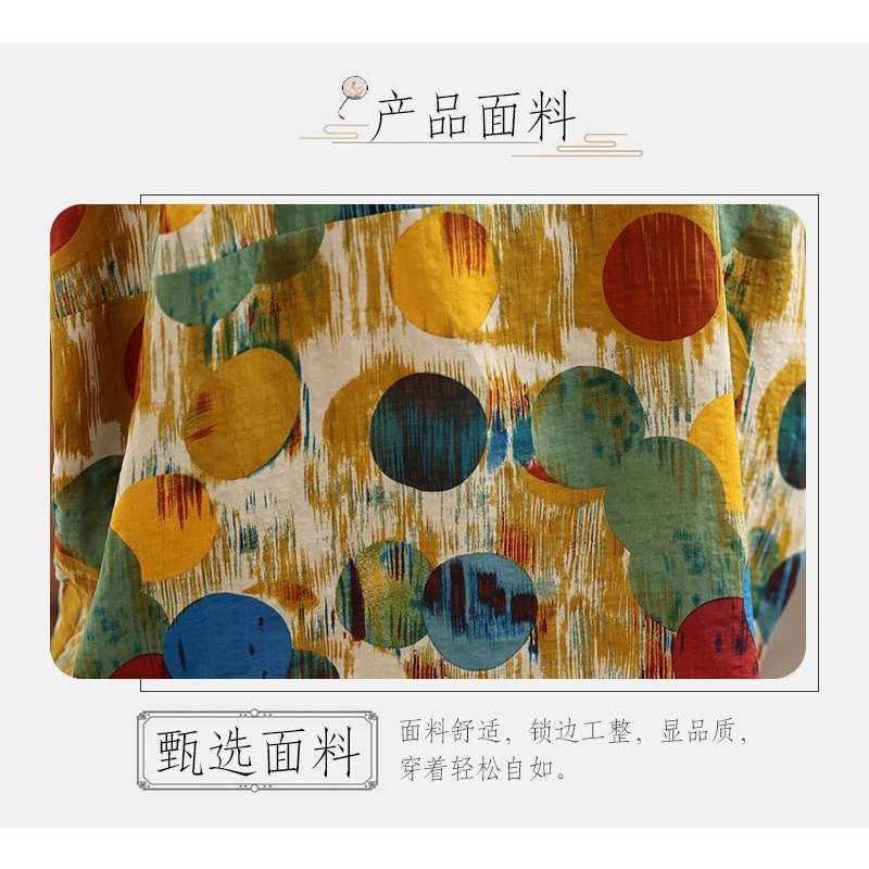 New Vintage Printed Round Neck Long Sleeve Plus Size Long Dresses